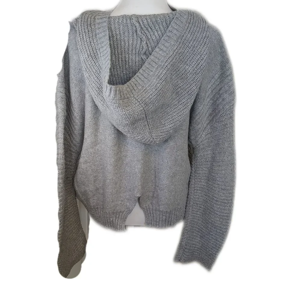 Abound NWT gray ribbed sweater hoodie, cotton blend, wide sleeve, L